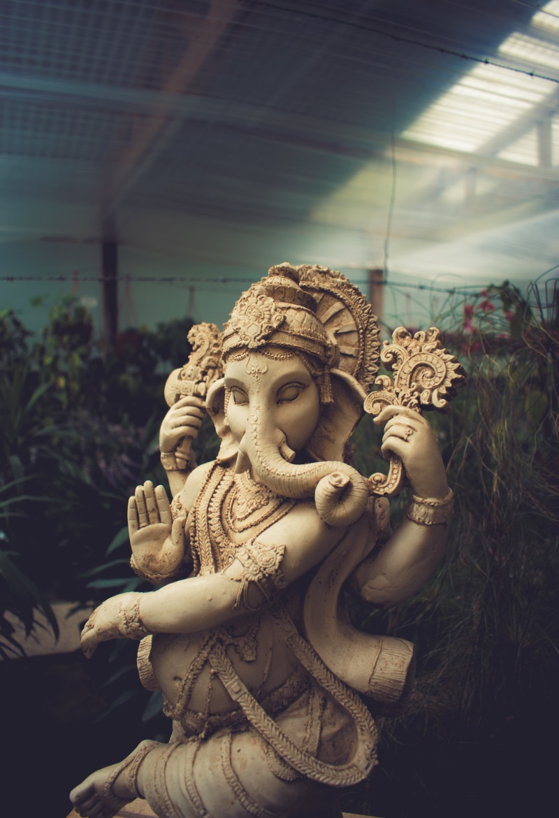 concrete, 5K, hindu, belief, statur, ganesha, plant, architecture, idol, no people, sculpture, built structure, culture, building, craft, brown, focus on foreground
