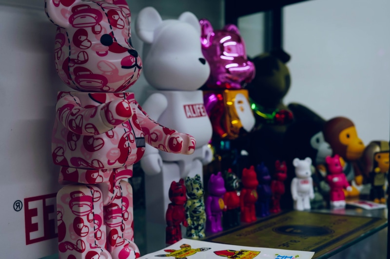 a bathing ape, hype boulevard, focus on foreground, for sale, text, 5K, fashion, palm harbor, streetwear, small business, large group of objects, color