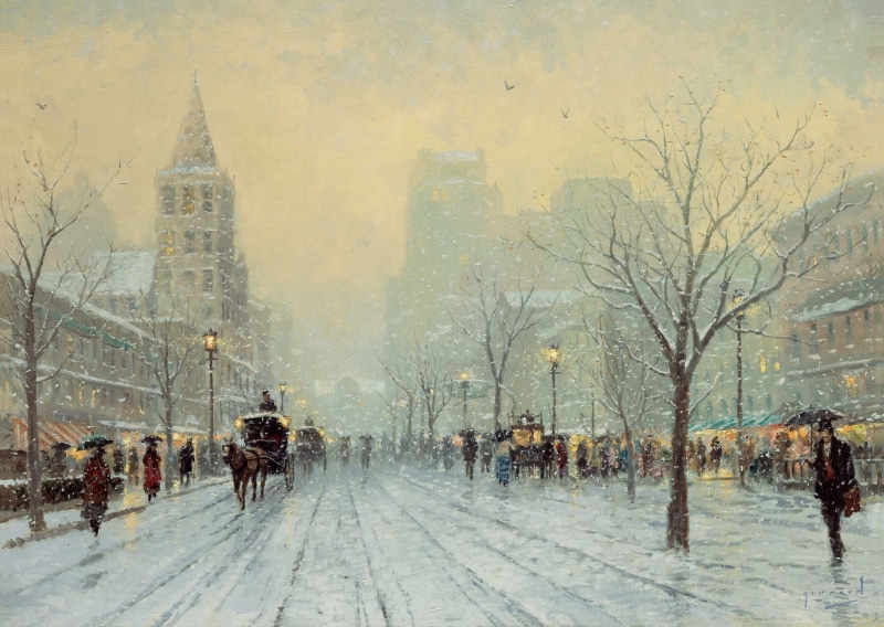 shop Windows, walking, cart, nature, 2K, coach, extreme weather, december, Boulevard, horse, city, pedestrians, outdoors, painting, built structure, ice