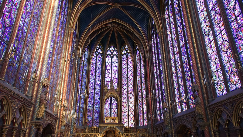 stained glass, ornate, architecture and art, france, building exterior, 6 boulevard du palais, interior, low angle view, église, built structure, church