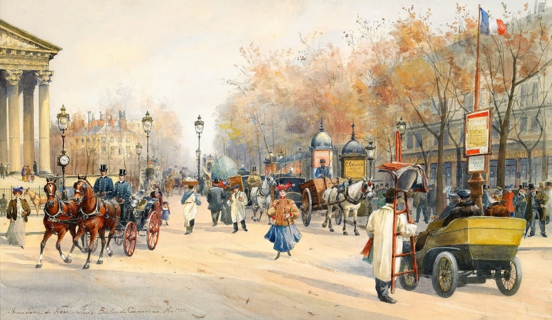 1080P, Boulevard, old, Anna Palm de Rosa, day, travel, Boulevard des Capucines, outdoors, tree, group of people, painting, Paris, showcase, real people