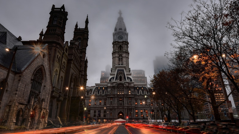 philadelphia, long exposure, building, philadelphia city hall, photography, spire, 4K, landmark, long-exposure photography, light trails, winter, pennsylvania