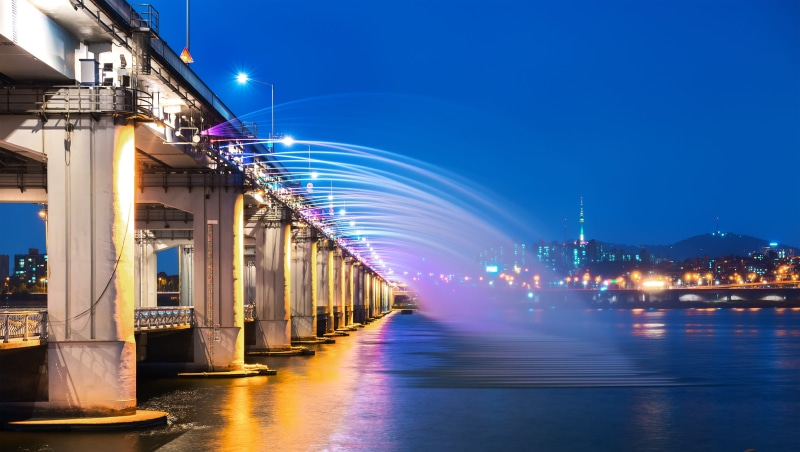 sebit floating island, blue, cityscape, night view, seoul, pier, built structure, city, no people, yellow, violet, diving school, coffee, photography, motion