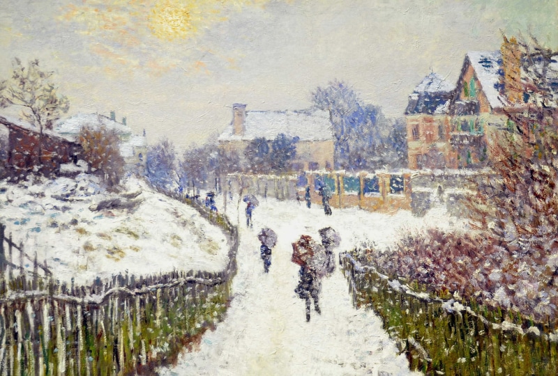 city, Boulevard Saint-Denis. Argenteuil. Winter, lifestyles, outdoors, snow, architecture, men, Claude Monet, group of people, women, built structure, real people