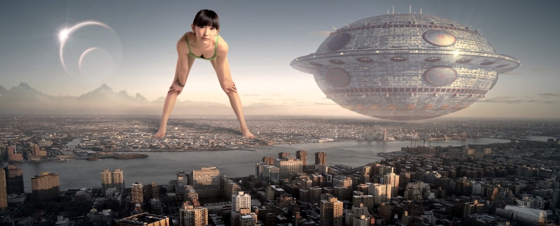  one person, girl, adult, night, space, spaceship, progress, sky, skyline, asian girl, science fiction, fantasy picture, space art, forward, mood