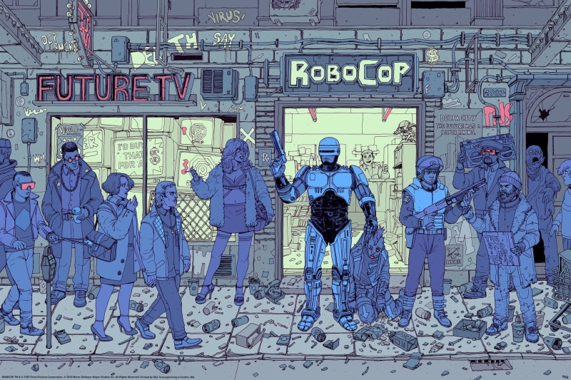 Retrowave, RoboCop, science fiction, Retro style, sketches, retro science fiction, fan art, robocop 2, colorized photos, Josan Gonzalez, 1080P, drawing