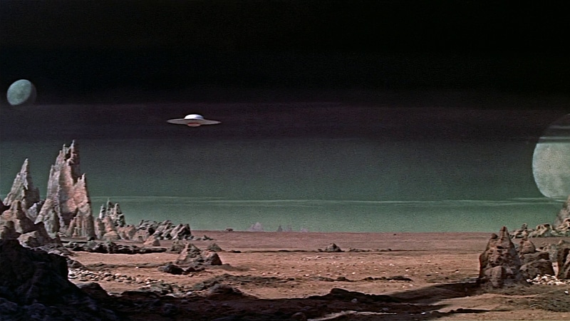 UFO, movies, film stills, retro science fiction, 4K, space, landscape, Matte painting, science fiction