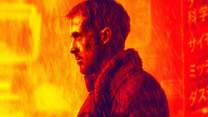 Blade Runner 2049, retro science fiction, 4K, cyberpunk, orange, science fiction, Ryan Gosling, Blade Runner, purple