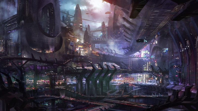 no people, architecture, built structure, lighting equipment, nature, city, mode of transportation, market, outdoors, water, futuristic city, building