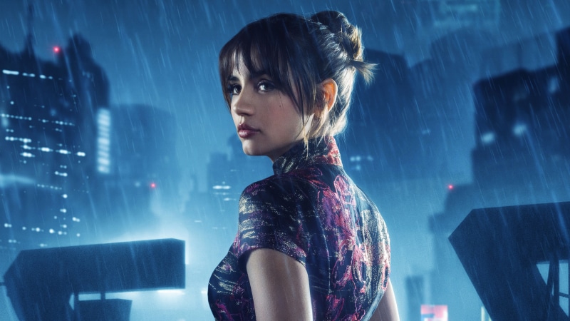 child, window, looking, illuminated, Ana de Armas, science fiction, sleeved, dress, top, s, profile view, headshot, 4K, Blade Runner, red, portrait, movies