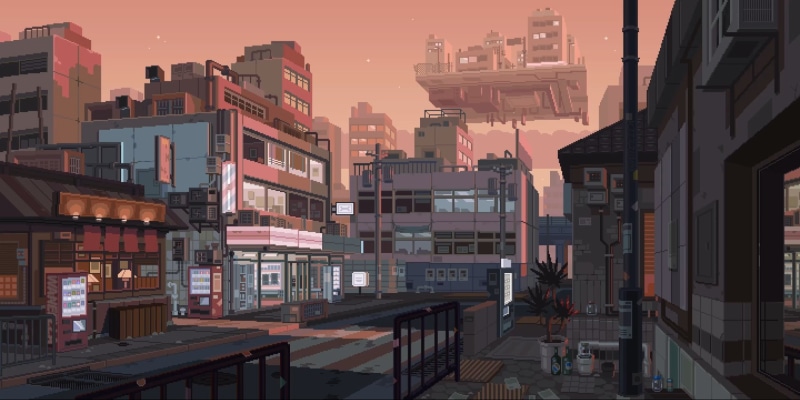 waneella, 1080P, city, town, pixel art