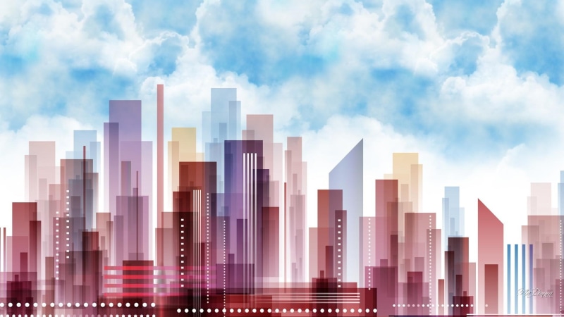 buildings, light, town, abstract, skyscrapers, city, pastel, 1080P