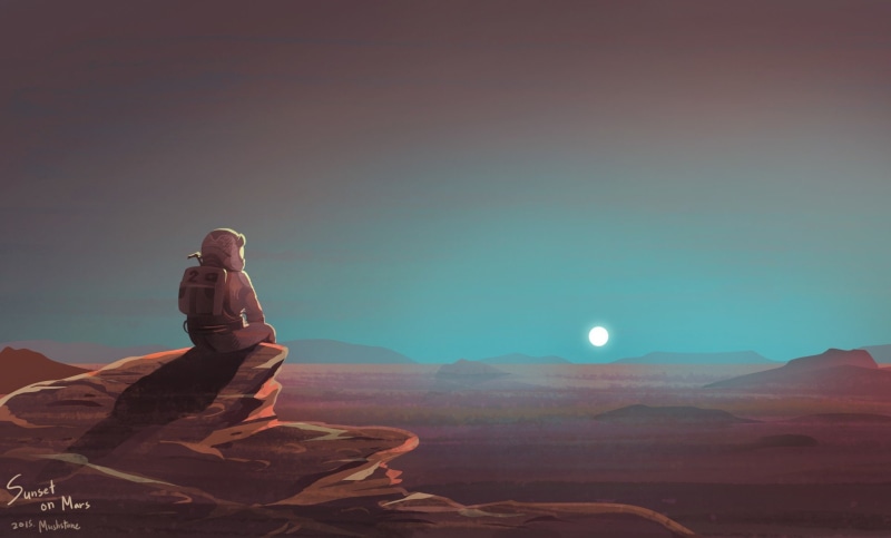 1080P, Astronaut, Sunset, Mars, Sci Fi
