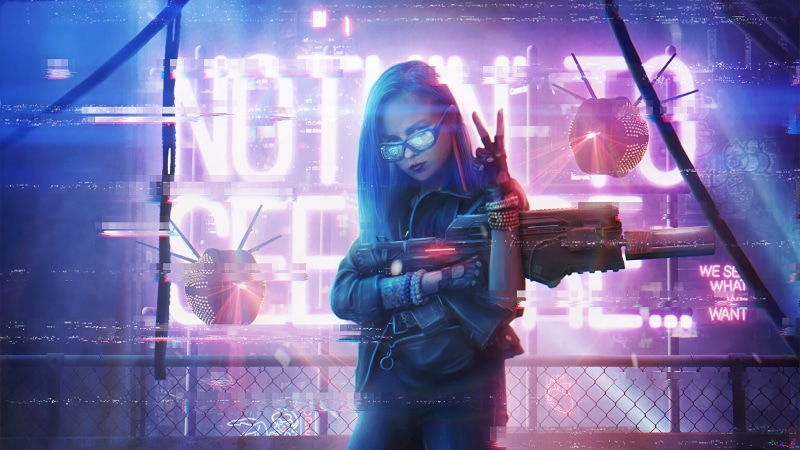 Neon, Sci Fi, Gun, Cyberpunk, Girl, Futuristic, 4K, Woman, Weapon