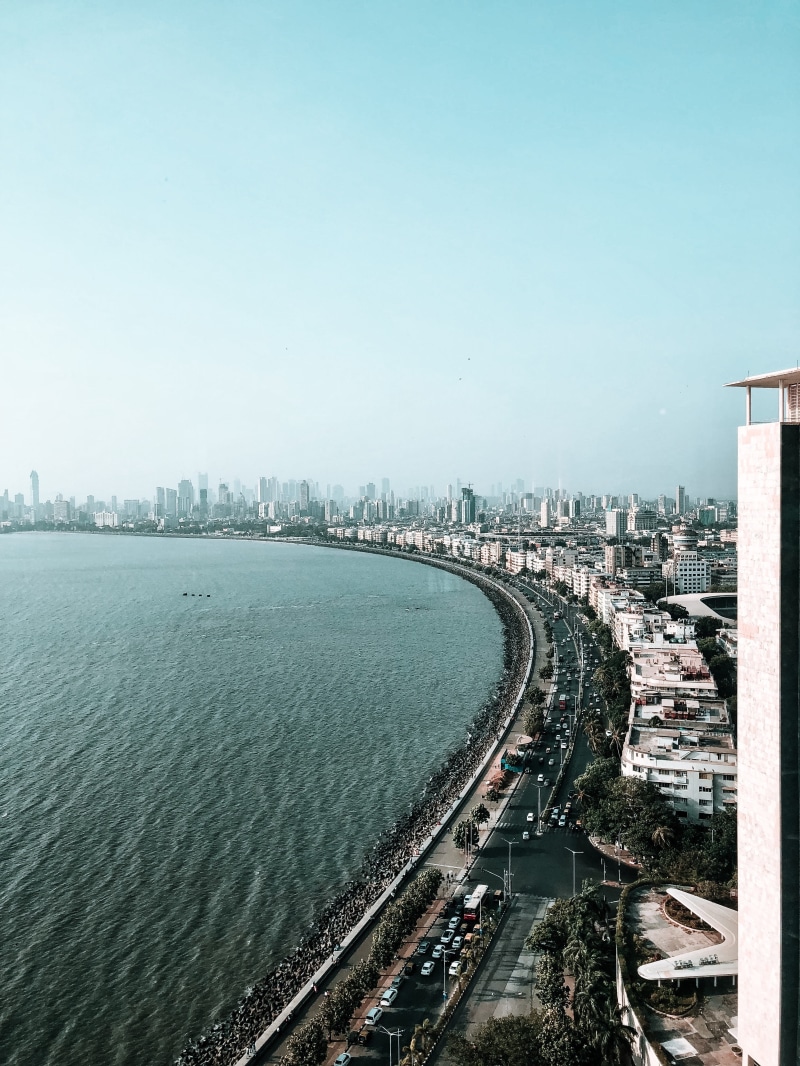 mumbai, view, architecture, nature, india, outdoors, blue, built structure, high angle view, marine lines, clear sky, day, trident hotel, cityscape, sea