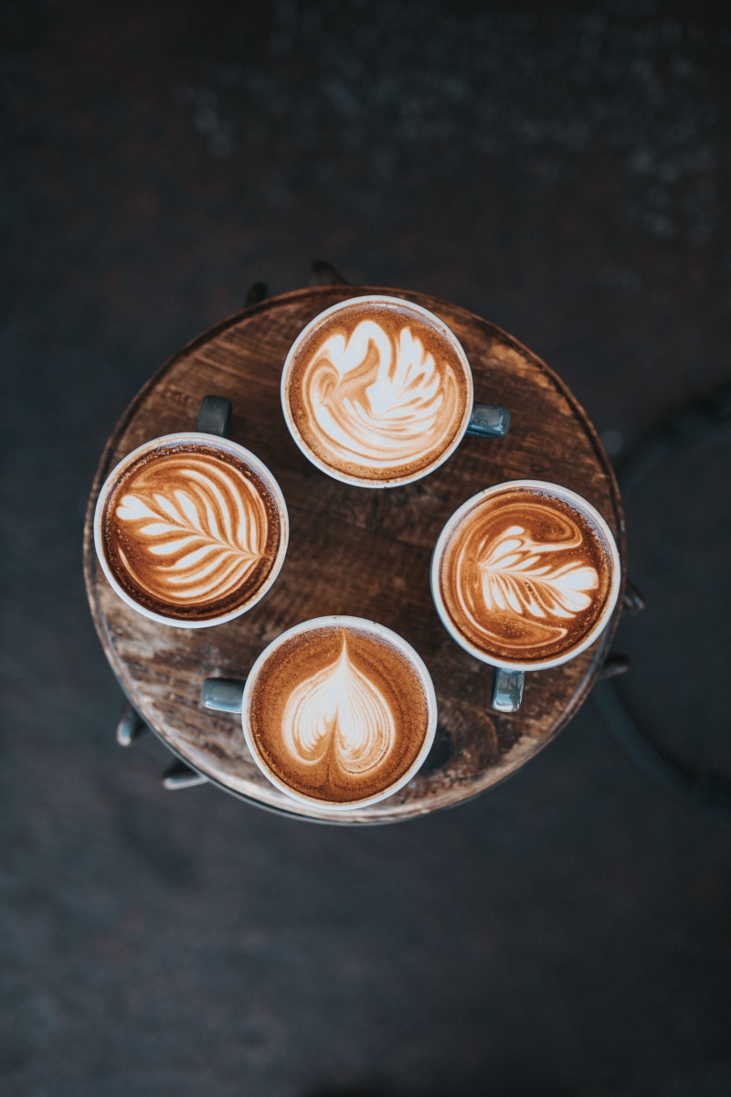 food and drink, latte, cappuccino, coffee addict, coffee bean, refreshment, froth art, tulip, coffee lover, indoors, creativity, coffee swan, four, coffee shop
