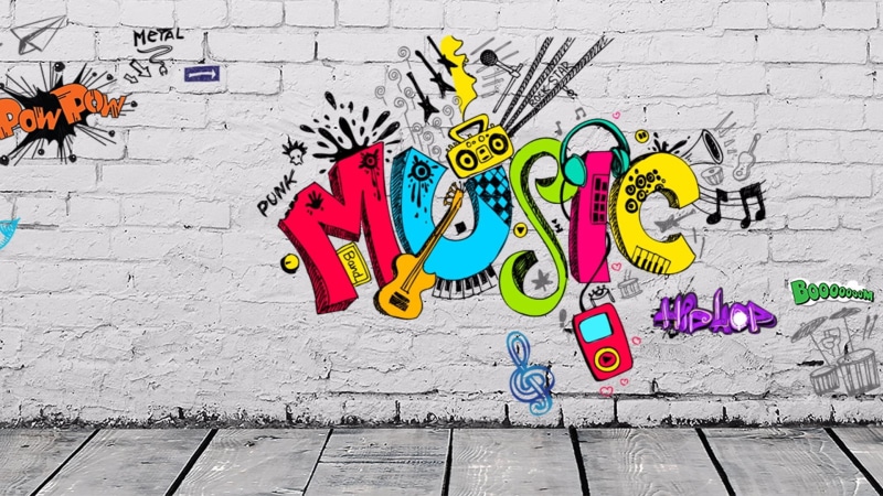 graffiti, wall, street art, street, music, 1080P