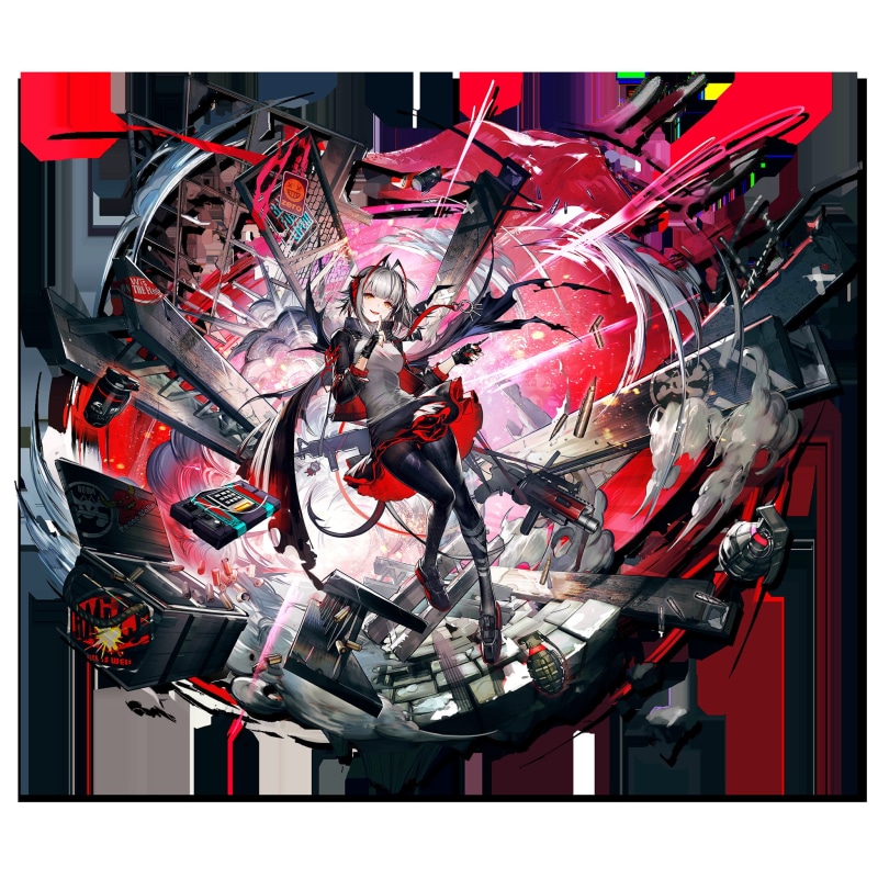 ammobelt, remote control, 1080P, Arknights, Howitzer, graffiti, anime, explosion, W(Arknights), assault rifle, smoke, grenades, anime girls