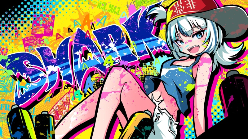 Hololive, graffiti, Gawr Gura, shark teeth, anime girls, hat, 4K, anime
