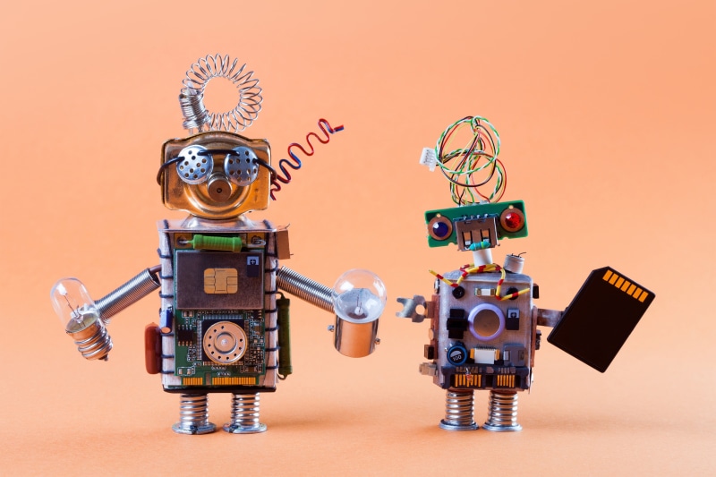 human representation, equipment, 4K, two people, hi-tech, Assembly old school, happiness, creativity, people, processor, figurine, full length, humor