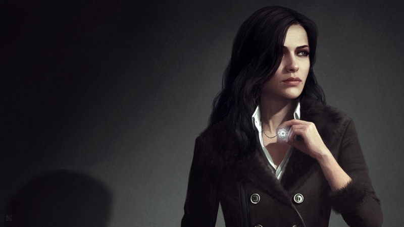 2K, The Witcher, Yennefer of Vengerberg, artwork, digital art, The Witcher 3: Wild Hunt, noir