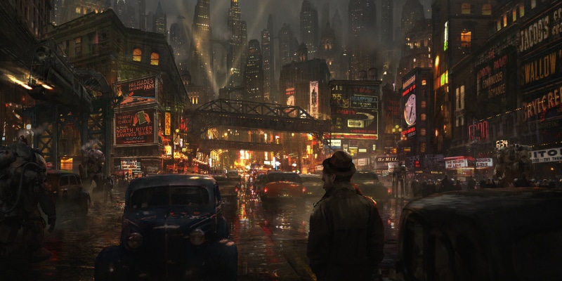 artwork, fantasy art, car, dieselpunk, city, 2K