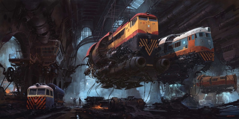 Fly, World, Art, The world, Locomotive, Fantasy, This moment, Locomotives, Fiction, Alternative Universe, 2K, Alejandro Burdisio, Diesel, Alternate universe