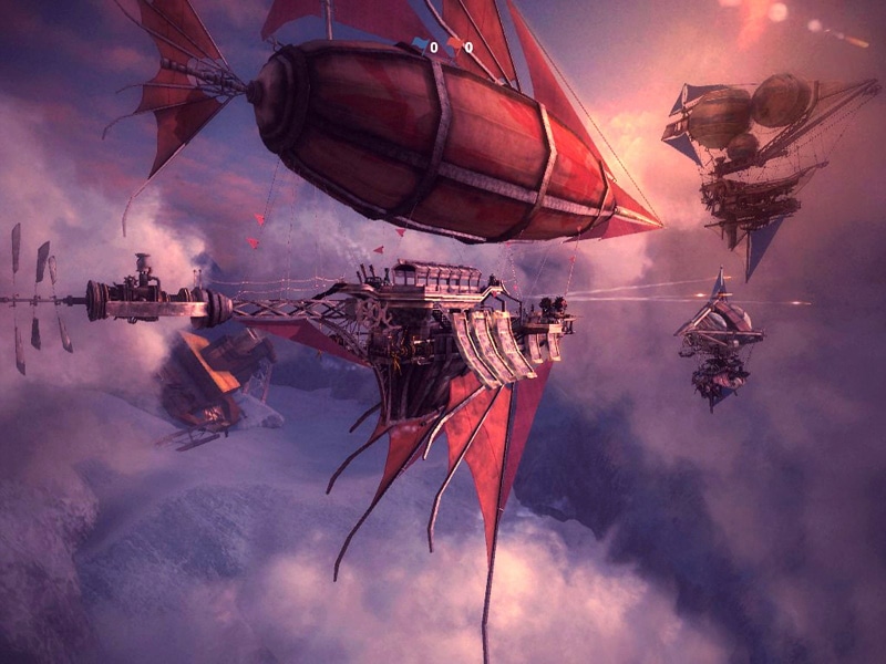 composite image, Fps, shooter, sky, fantasy, guns, reflection, 1goi, surreal, water, mmo, transportation, dusk, outdoors, Dieselpunk, icarus, no people