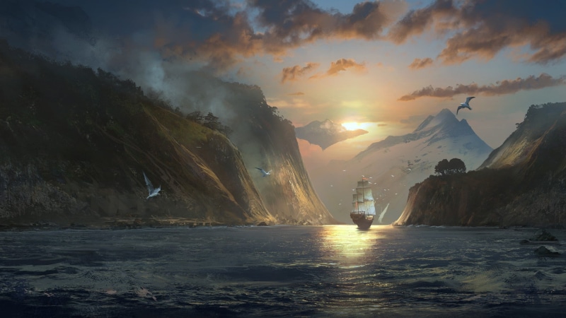 tranquility, idyllic, sky, tranquil scene, water, scenics - nature, waterfront, sunlight, outdoors, sea, motion, nature, people, sergey zabelin digital art nature landscape clouds birds painting sailing ship sea mountains mist sun waves reflection floating island fantasy art snowy peak deviantart