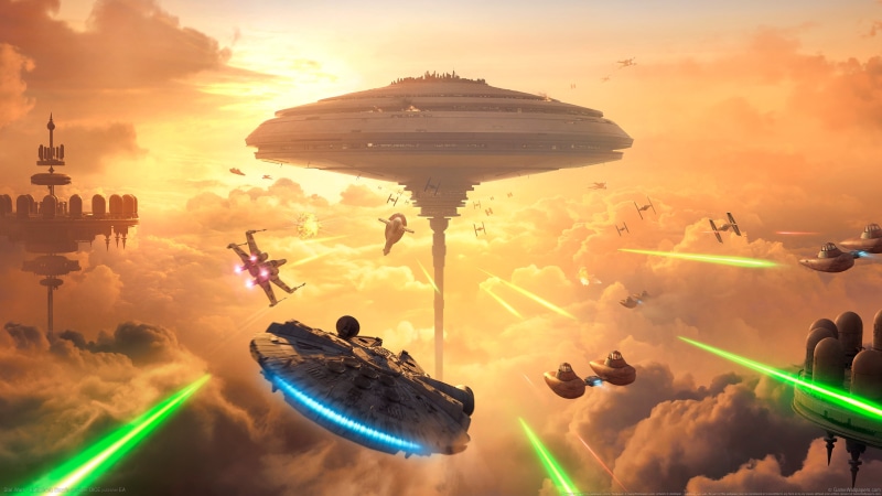 orange color, travel, cloud city, cloud - sky, falcon, enjoyment, lifestyles, travel destinations, water, digital, Millennium Falcon, outdoors, Star Wars: Battlefront