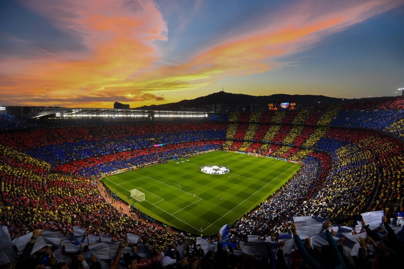 Camp Nou, 1080P, stadium, soccer, sunset, Champions League, Spain, Soccer Field, soccer clubs, FC Barcelona