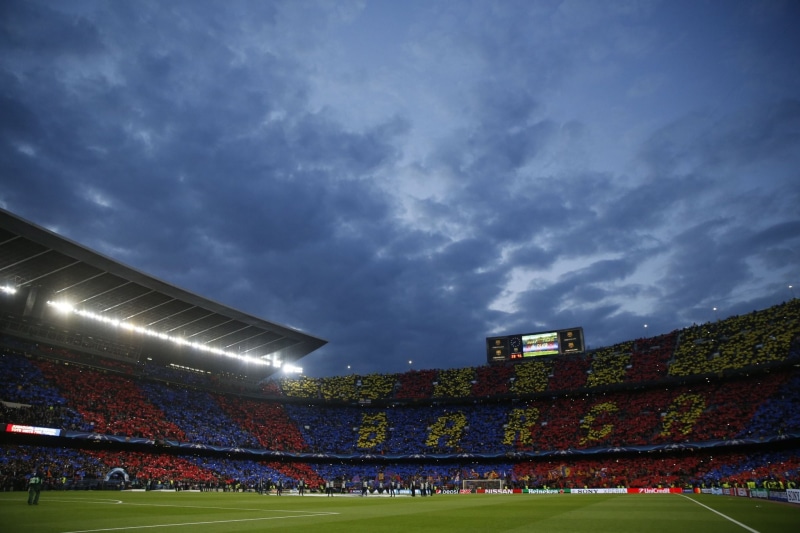 cloud - sky, built structure, stadium, spectator, FC Barcelona, competitive sport, lighting equipment, sky, architecture, outdoors, crowd, sport, playing field