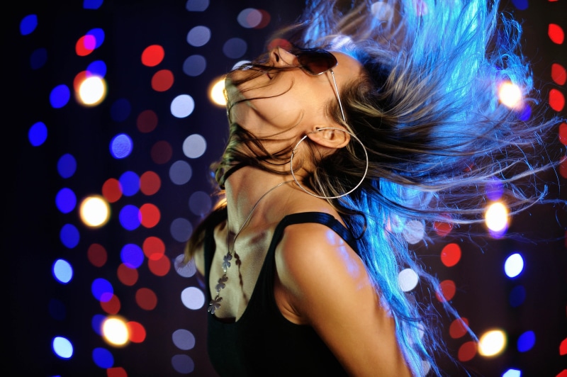 black, club, tank, s, glasses, disco, lights, dance, top, 4K, women, exercise, hair, girl