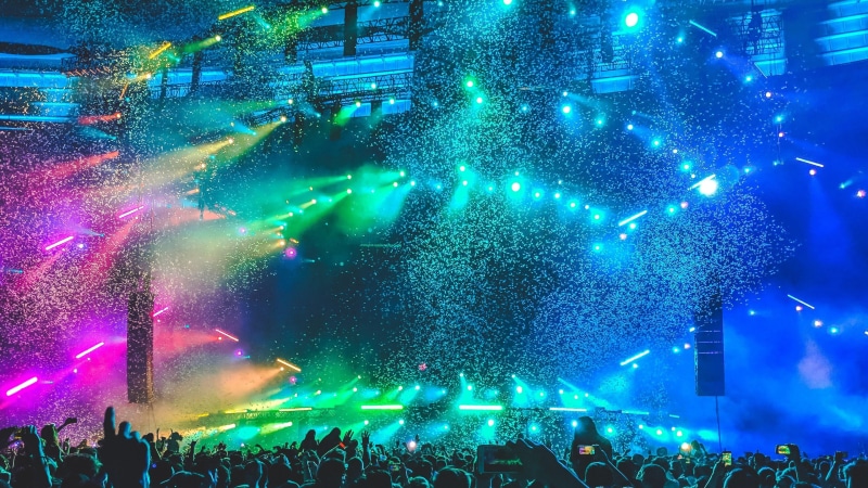 large group of people, colours, performance, vivid, disco, night, music, jio garden, illuminated, men, festival, 4K, excitement, nightlife, enjoyment