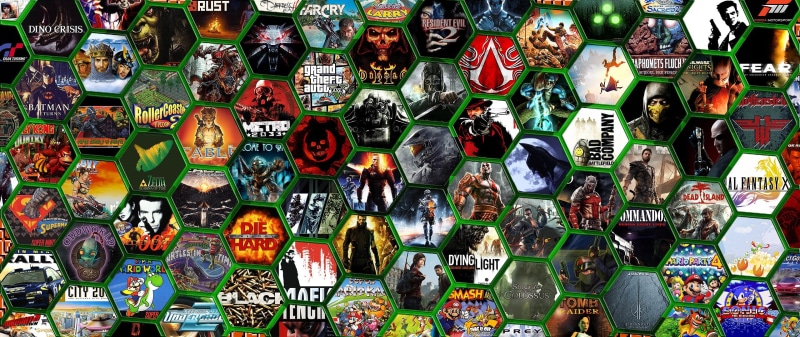 backgrounds, for sale, Assassins Creed, video games, Fable, large group of objects, choice, no people, in a row, text, human representation, Gears of War