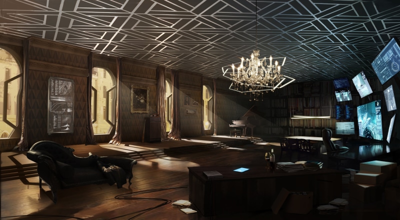 room, cyberpunk, apartment, silver, mankind divided, uplight, deus ex, Deus Ex: Mankind Divided, 2K, chandelier