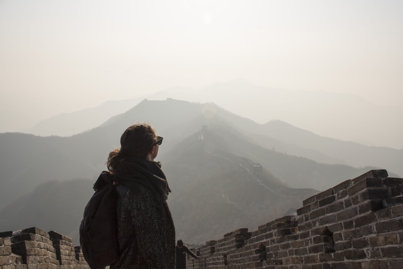 standing, history, outdoors, leisure activity, china, great wall, mountain, fog, lifestyles, nature, mountain range, travel, beijing, landscape, wall, mu tian yu chang cheng