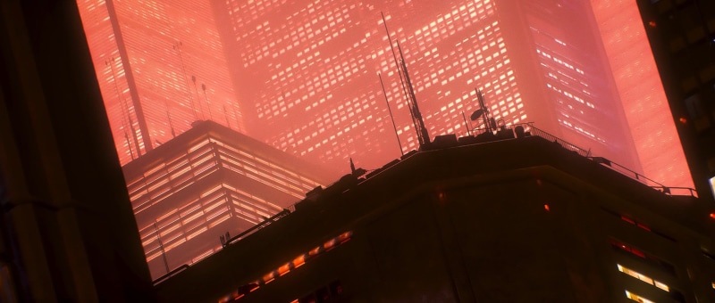 building exterior, night, Akira, cyberpunk, nature, building, illuminated, red, Japan, outdoors, architecture, residential district, pattern, apartment