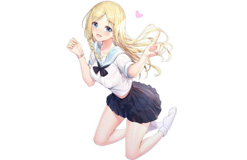 blue eyes, hayasaka ai, skirt, school uniform, 720P, stockings, braids, blonde, blush, long hair
