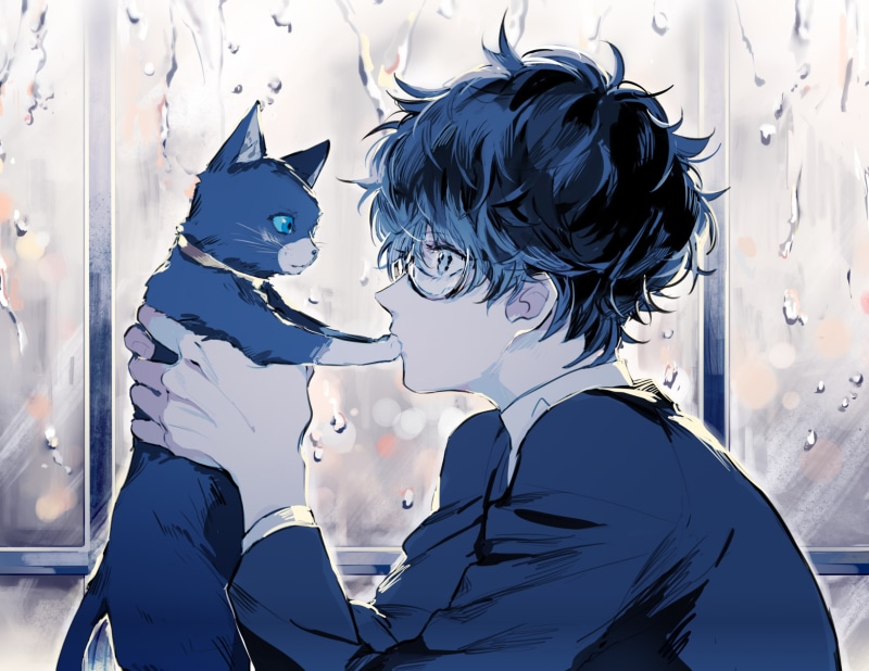 adult, portrait, men, hairstyle, real people, males, window, profile view, standing, glasses, 1080P, people, anime boy, headshot, kurusu akira, day, lifestyles