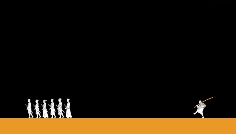 shadow, music, side view, Seven Samurai, studio shot, copy space, real people, Akira Kurosawa, samurai, shadows, black background, 720P, playing, movies