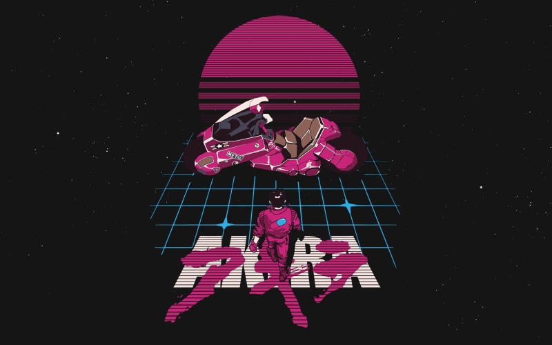 2K, vaporwave, motobike, Akira, grid