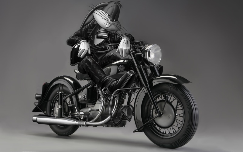 bunny, bugs, motorcycle, 1080P, tunes, looney, hd, cartoon/comic, bw
