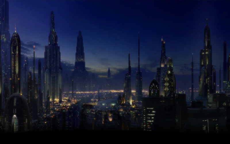 no people, belief, skyscraper, nature, futuristic, tower, religion, built structure, Coruscant, place of worship, travel destinations, spirituality, night