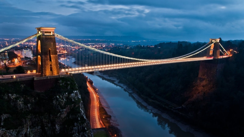 travel Destinations, rock, city, sky, nature, cloud - sky, built Structure, suspension Bridge, road, bay, Clifton Suspension Bridge, architecture, light trails