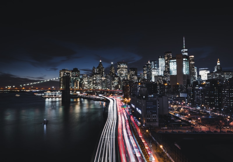 no People, bridge - Man Made Structure, transportation, dark, city, office building exterior, manhattan - New York City, new York State, cityscape, urban Scene