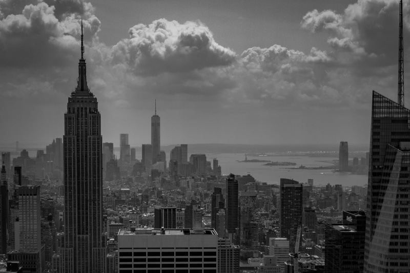 urban Scene, grayscale, architecture, lower Manhattan, downtown District, skyscraper, building Exterior, dom  tower, cloudy, office Building, city, sky