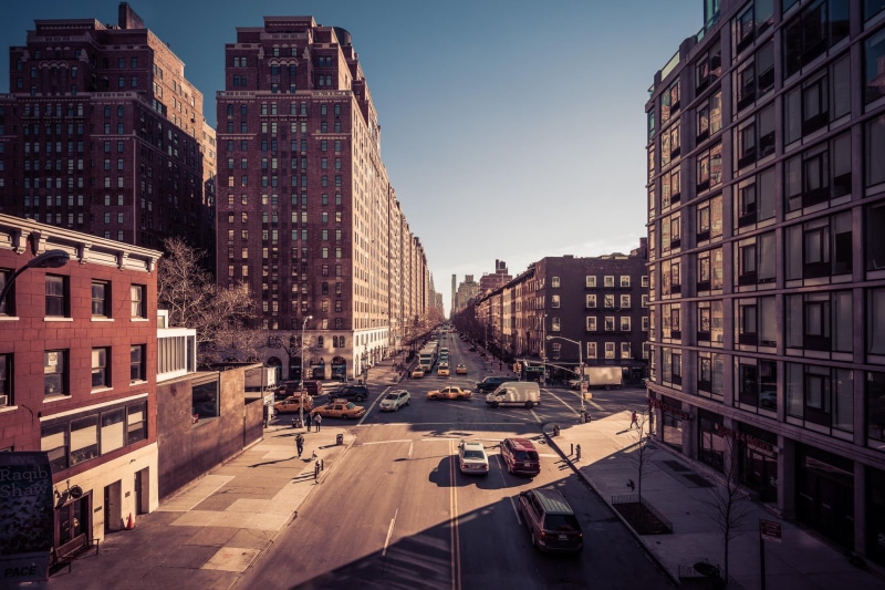 no People, city street, building, new York State, traffic, downtown District, white, vehicles, sky, cityscape, urban Skyline, sunlight, incidental people