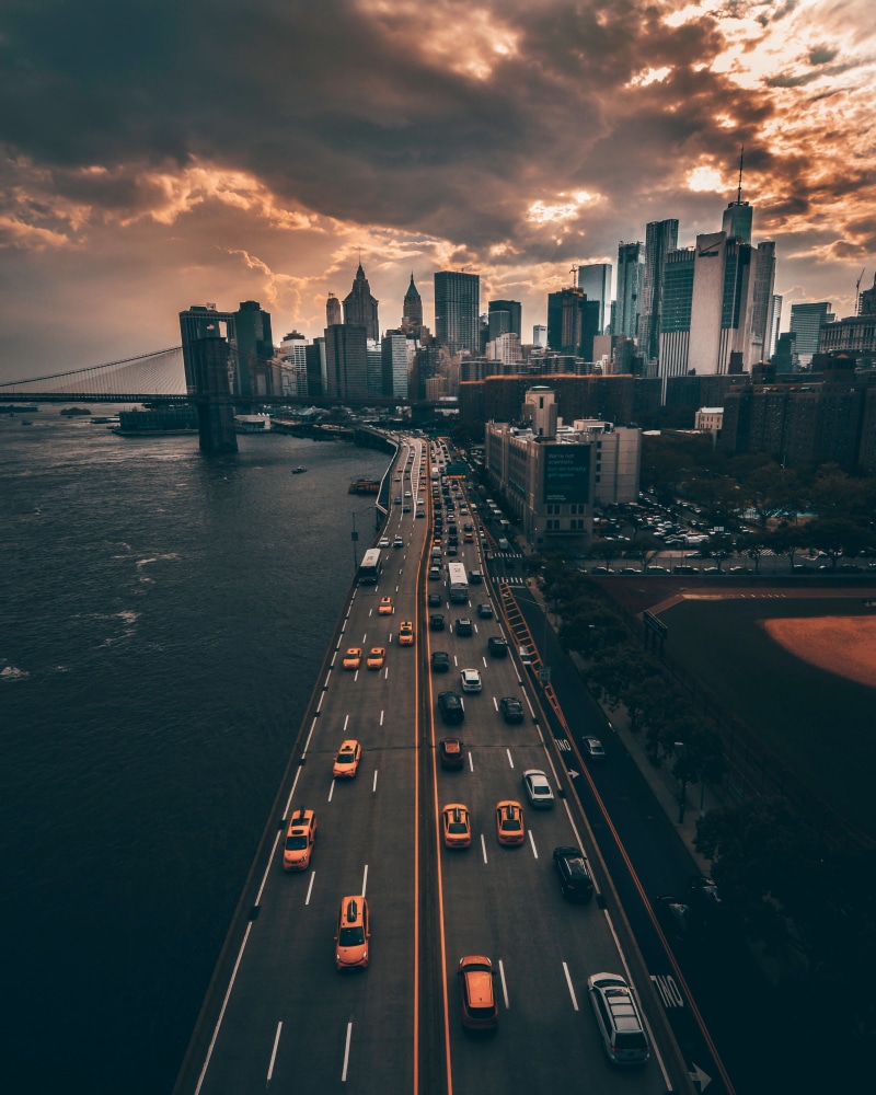 midtown Manhattan, business, sky, skyscrapers, motor vehicle, brooklyn Bridge, land vehicle, downtown District, building, travel, no People, travel Destinations