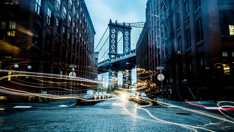 dumbo, long exposure, photography, united states, new york, bridge, street, long exposure photography, light trails, brooklyn, manhattan bridge, 4K, usa